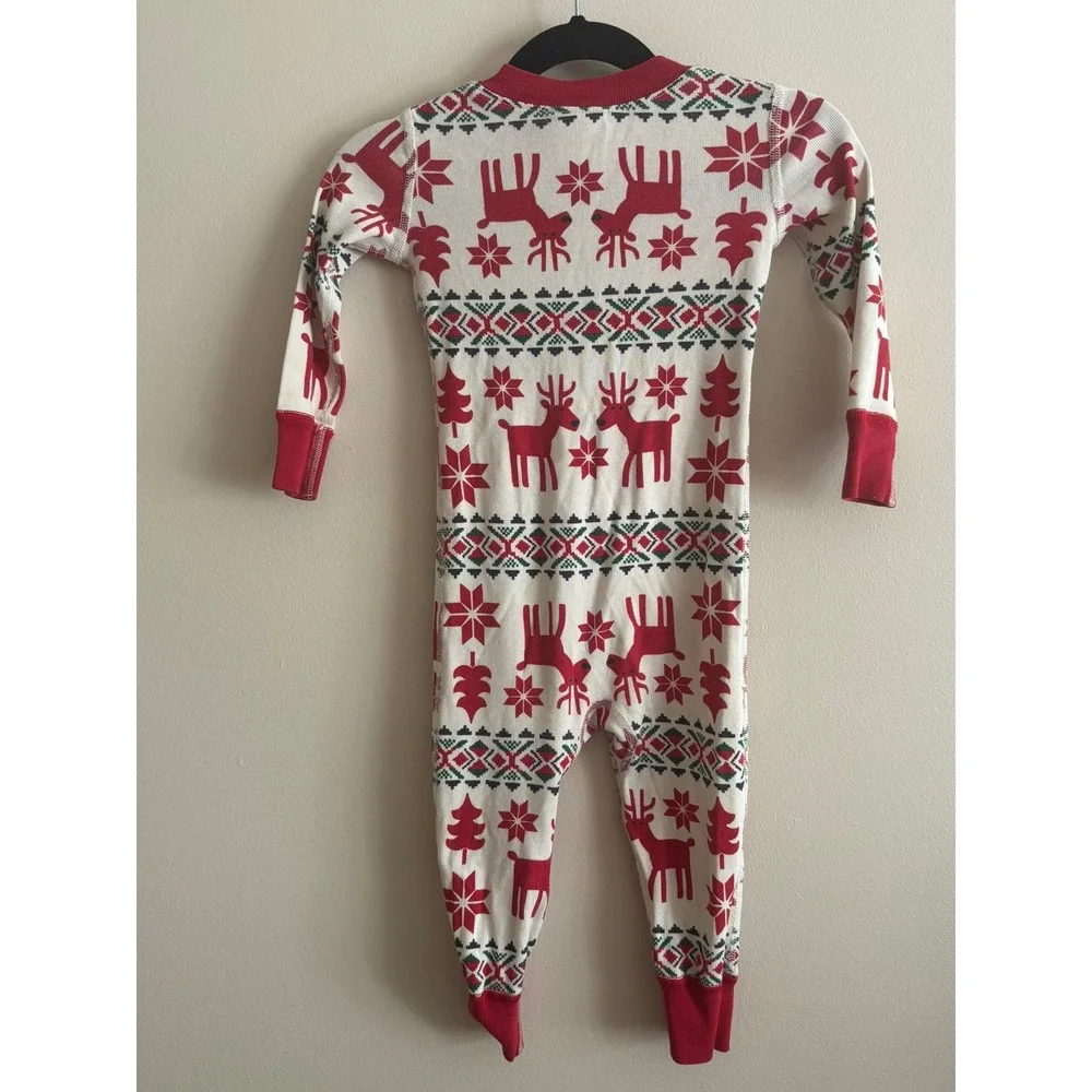 Hanna Andersson Kids 18-24M Organic Cotton Reindeer Fair Isle Pajama Sleeper Red